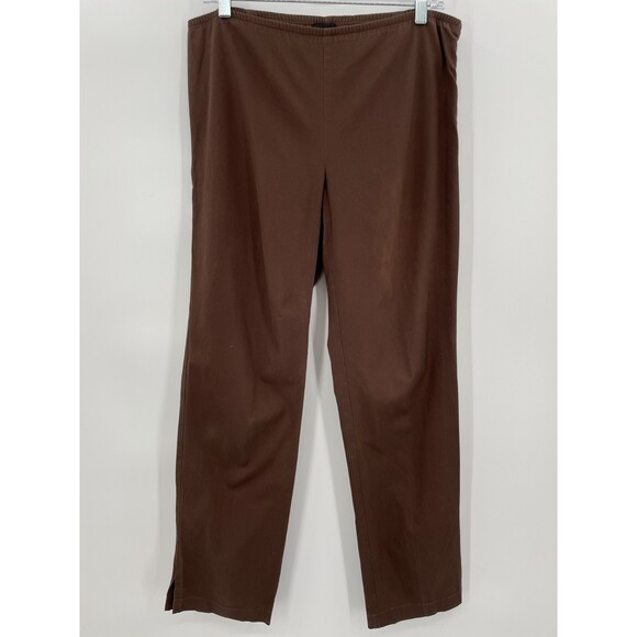 EILEEN FISHER Brown Cotton Pull On Side Zip Lightweight Trouser Pants Size XS - Picture 1 of 7
